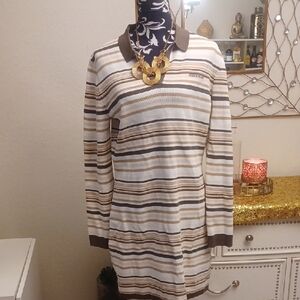 Adidas Striped Long Sleeve Polo Dress
